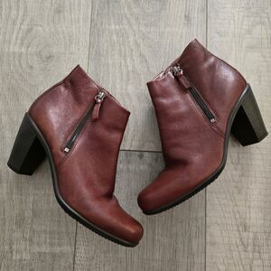 ECCO Touch Ankle Womens Leather Boots Booties in Brown Burgundy 8